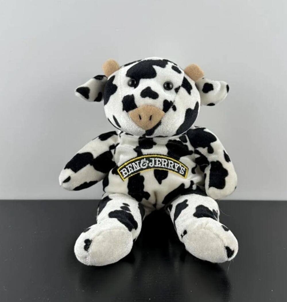 Ben & Jerrys Cow Plush 8” Mary Meyer Promotional Stuffed Animal Spotted Logo VTG